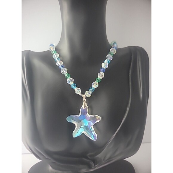 Vintage Necklace Beaded Iridescent Pendant Star Woman Jewelry Costume - Picture 3 of 11